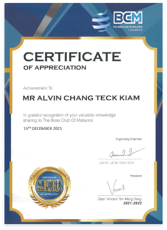Certifcate The Boss Club Of Malaysia